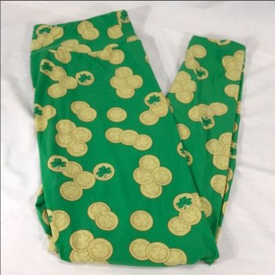 LulaRoe Clovers & Coins Leggings Green Gold Size Tall & Curvy