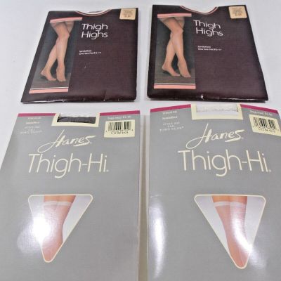 Hanes Thigh-Hi 606 Sandalfoot Brown Nylon Stockings Med-tall 2 pairs plus 2 more