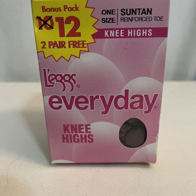 VINTAGE L'eggs Everyday 12 Pair One Sz Suntan  Knee Highs Stockings NIB.  (30)