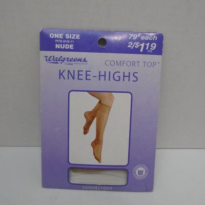 Walgreens Comfort Top Knee Highs one  Size Fits 8.5-11 sandal foot nude Toe vtg