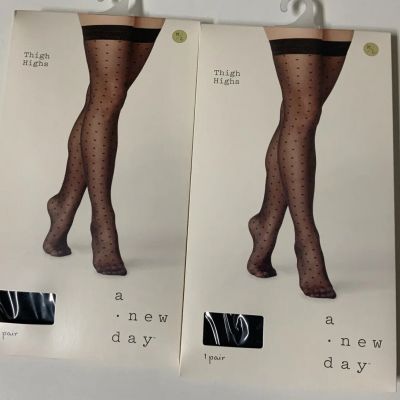 ???? A NEW DAY Women's Sheer Square Dot Thigh Highs - Black M/L ????lot Of 2????????