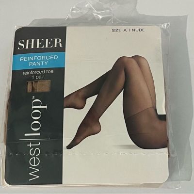 West Loop Sheer Pantyhose 1 Pair Reinforced Toe Classic Nylon Size A Nude