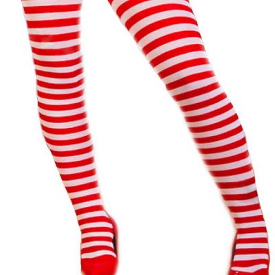 Plus Size 1X 2X Striped Pantyhose Opaque Tights Red White Holiday Womens Hosiery