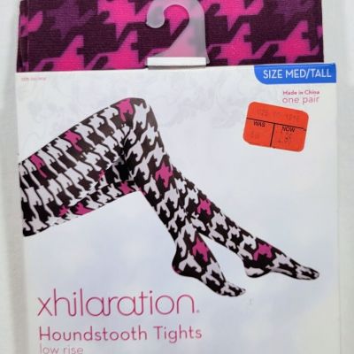 RARE! XHILARATION HOUNDSTOOTH Pattern TIGHTS Pink Purple LOW RISE Size Med/Tall