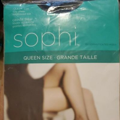 1 SOPHI By Sophisticated Miss Day Sheer Reinforced Toe Pantyhose Queen SZ; BLACK