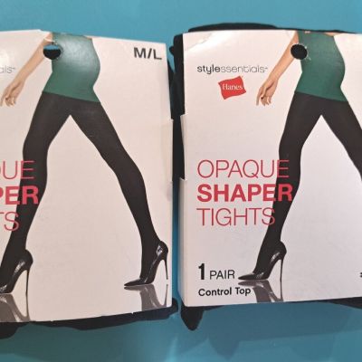 2 Pair Hanes Style essentials Opaque Sharper Tigths Control top M/L - BLACK