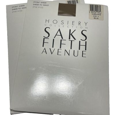 2 Pair SAKS FIFTH AVENUE Hosiery Lycra Sheer to Waist Style 9102 Sandalwood Sz A