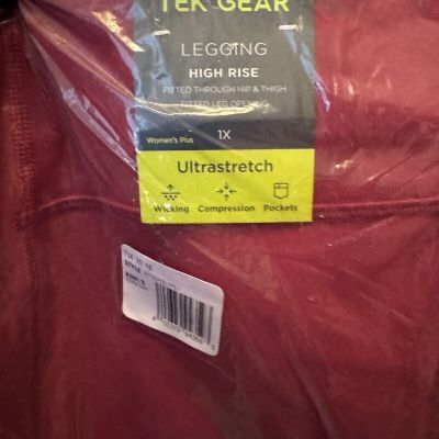 Womens Plus 1X Tek Gear Legging High Rise Pants NWT Wicking Stretch Workout