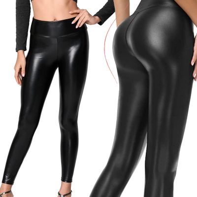 Women's Leather Pants High Waist Skinny Slim Showing Body Fitted Shiny Pants