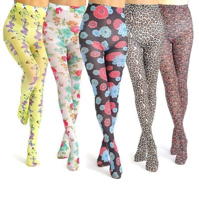 Women Floral Print Pantyhose Butterfly Flower Print Thin Stocking Anti-Hook Pant