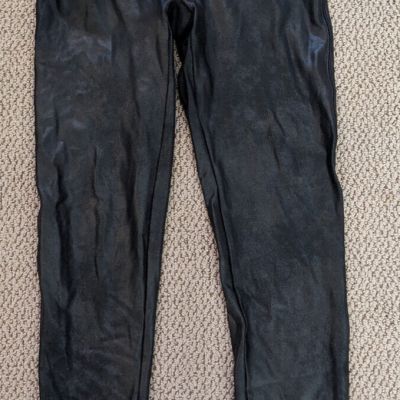Spanx Leggings Womens Large Black Faux Leather High Waisted Shaping Shiny