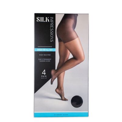 Silk Impressions 4-pack All Day Sheer Black High Waist Pantyhose