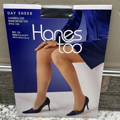 New Hanes Too Day Sheer Control top Pantyhose Style 136 barely black size CD