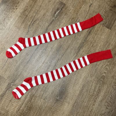 Red White Stripe Over The Knee Thigh High Socks Stockings Adult One Size Costume