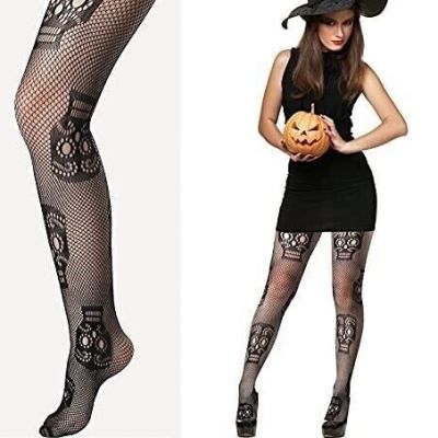 Day of the Dead Unisex Goth Fishnet Skull Halloween Costume Stockings By Regents