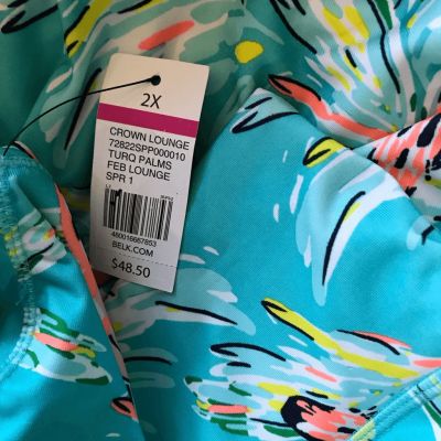 Crown & Ivy pull on pants leggings size 2X turquoise blue tropical crop New (Md)