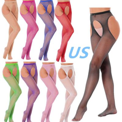 US Womens See-through Fishnet Suspender Tights Pantyhose Hollow Out Stockings
