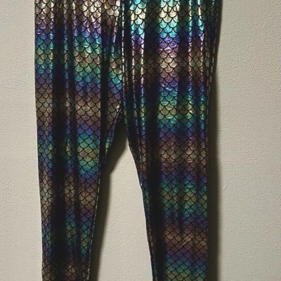 Nihoe Shiny Metallic Mermaid Tails Pull On Leggings Size Large