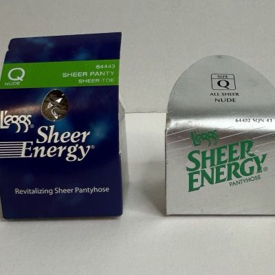 L'eggs Sheer Energy Sheer Pantyhose Queen Nude 2 Pair NOS 64443 & 64402