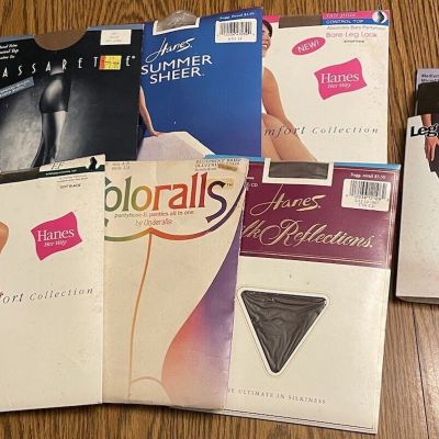 Lot Of Seven Vintage Pantyhose Tights Mixed Colors/Sizes Plus Size Control Retro
