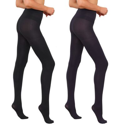 Black Tights for Women 2 Pairs Opaque 60D Tights with Control Top Pantyhose