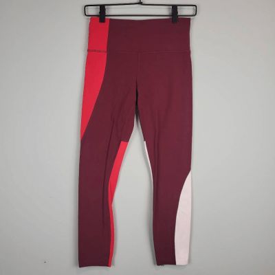 Athleta Womens Small Colorblock Maroon Work Out Leggings Athleisure Athletic