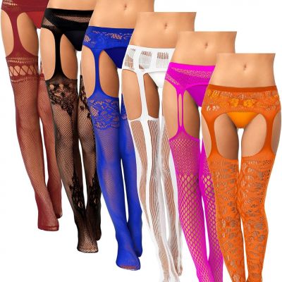 6 Pairs Women Fishnet Thigh-High Stockings Tights Suspender Pantyhose Stockings