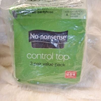??No Nonsense  Control Top Off Blk Reinforced Toe Pantyhose 3 Pair Pack Size A