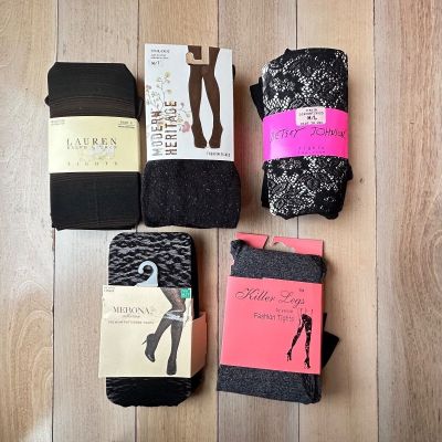 Lot of 5 packages of womens tights black/gray/multi/patterned sz M/L NWT