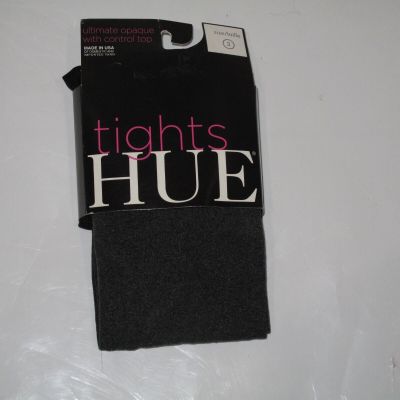 NEW.  HUE Opaque Tights Control Top.  Graphite Heather.  Size 3. 70perc Nylon
