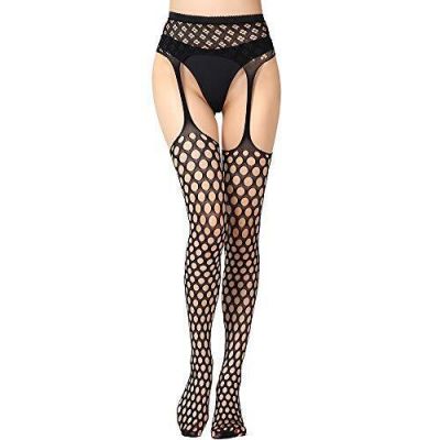 Women's Thigh High Stockings with Garter Belt Fishnet Tights with Holes