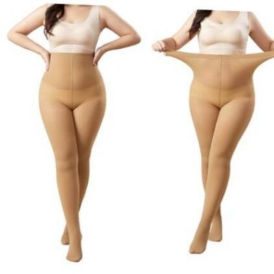 2 Pairs Women's Plus Size Opaque Tights Control Top High Waist Ultra 1X-2X Tan