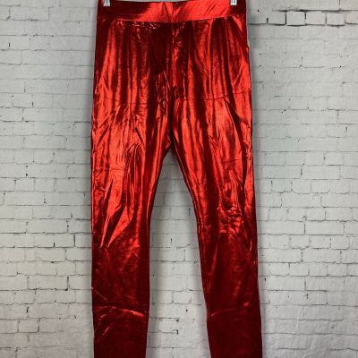 Zoe + Liv Leggings Pants Large Women's Red Metallic Shiny Christmas (X00)