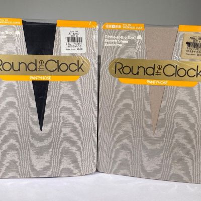 Vintage Round The Clock Girdle At The Top Pantyhose - Mulit Color - Lot of 2