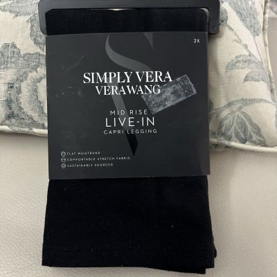 NEW! Vera Wang Cotton Blend Live-In Mid Rise Capri Legging - Size 2X - Black