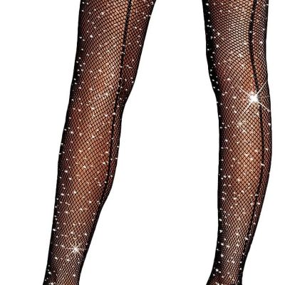 Sexy Back Seam Pantyhose Sparkle Rhinestone Fishnets Tights for Women