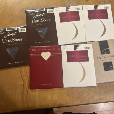 7 Pair Of Pantyhose Mixed Lot Small Sizes- Hanes, Anna Taylor, Victoria Secret