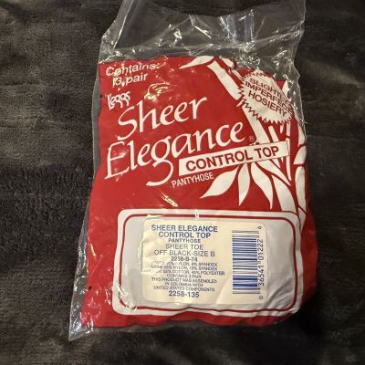 VINTAGE LEGGS SHEER ELEGANCE CONTROL TOP 3 PAIR OFF BLACK SIZE B PANTYHOSE