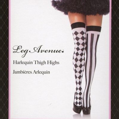 Harlequin Thigh High Stockings Opaque Black / White Women's Reg Leg Avenue 6120