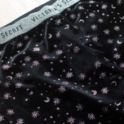 Victoria's Secret Shimmery Shiny Glitter Moon Star Black Silver Velvet Leggings