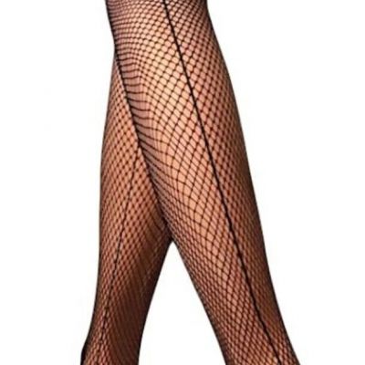 Mila Marutti Women's Black Fishnet Thigh High Stockings Lace Pantyhose Tights L