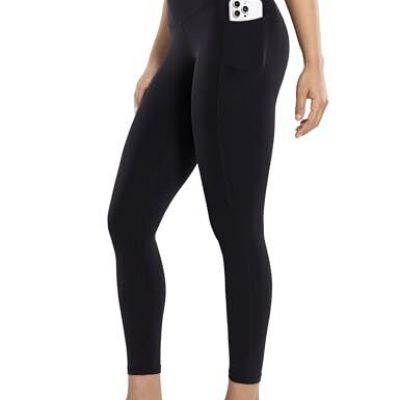 Workout Leggings with Pockets for Women High Waist Yoga Pants 7/8 Large Black