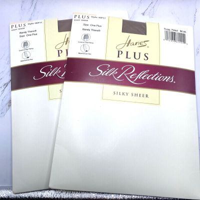 2 Vtg Hanes Plus Silk Reflections Pantyhose Silky Sheer BARELY THERE Sz One Plus
