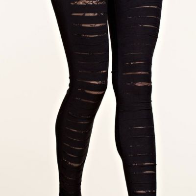nEW VOCAL TORN DISTRESSED black LEGGINGS pants sexy slimming SM-XL MESH LACE