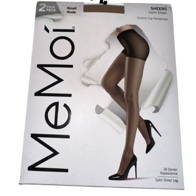 MeMoi Sheers Satin Sheer Control Top Pantyhose 2 Pack Nude Size Small
