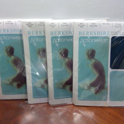 4 Packs of Berkshire Actionwear Panty Hose Sheer Nude Heel Nifty Navy