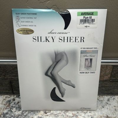 JCPenney Silky sheer control top pantyhose average plum. 68 durable sheer toe