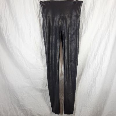 Spanx 2437 Women's Faux Leather Leggings Size Medium Black Shiny Pull On