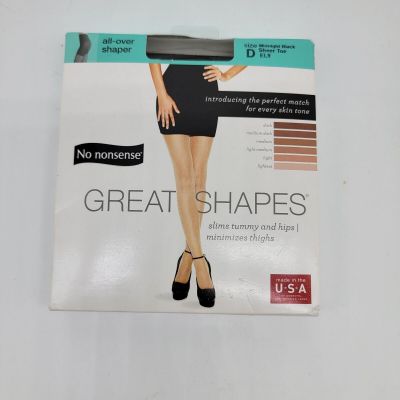 New No Nonsense Great Shapes MIDNIGHT BLACK Sheer Pantyhose All-Over Shaper D