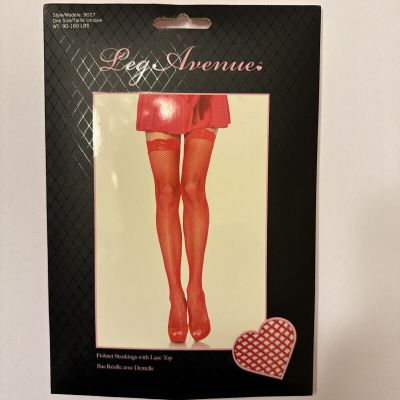 Leg Avenue Fashion Fishnet Lace Top Red Thigh-Hi Stockings One Size